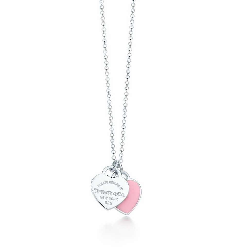 NWT Tiffany Pink Double Heart Tag Pendant necklace